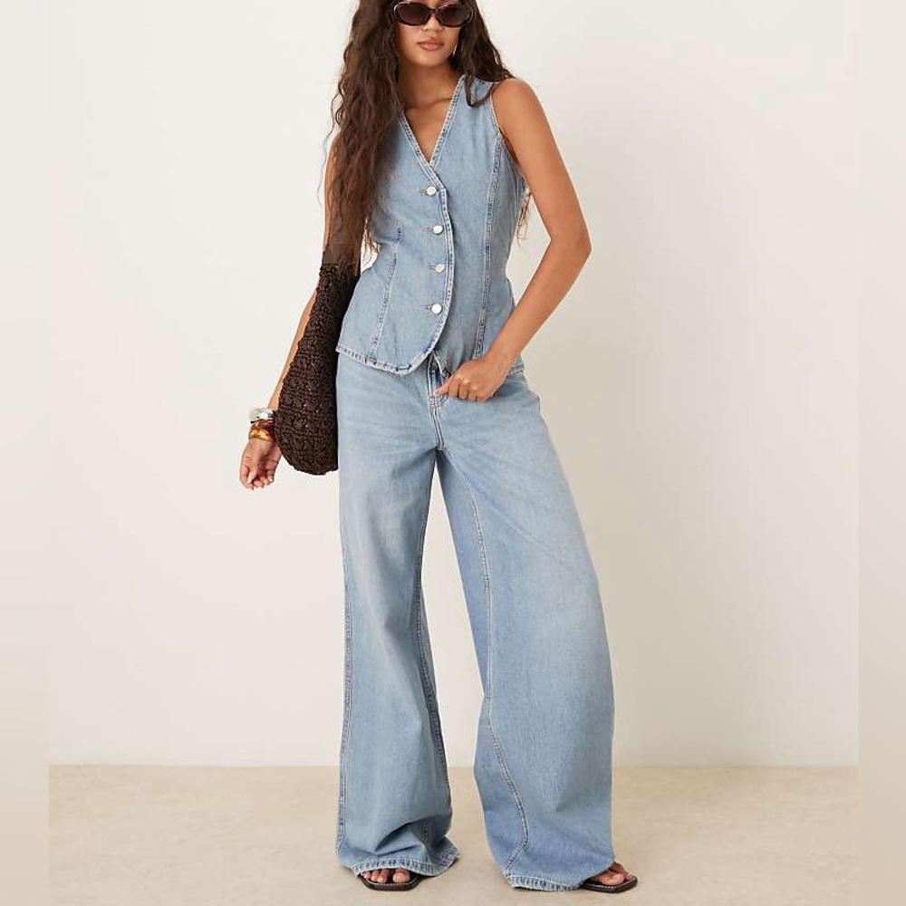 Mango Light Blue Denim Wide-Leg Jeans
